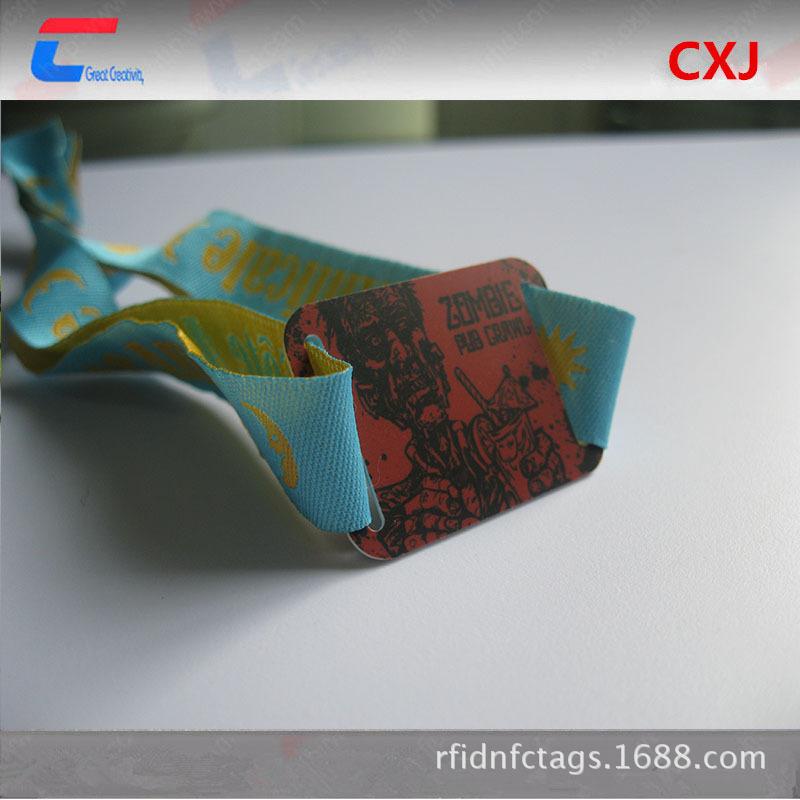 缎带丝印编织rfid腕带，NFC芯片，尼龙手腕带，定制厂家