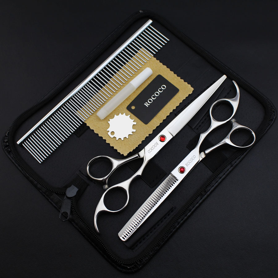 ROCOCO  7.0寸 宠物美容剪刀2把装 平剪牙剪 修毛剪 套装 送排梳