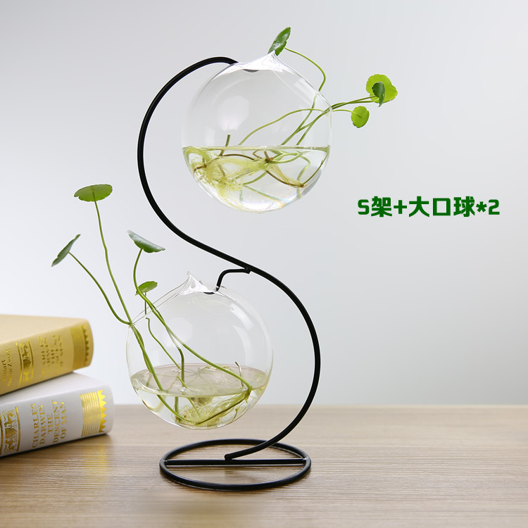 Creativo de estilo europeo colgante florero de vidrio hidropónico botella colgante Marco de hierro tanque de peces decoración del hogar artesanía