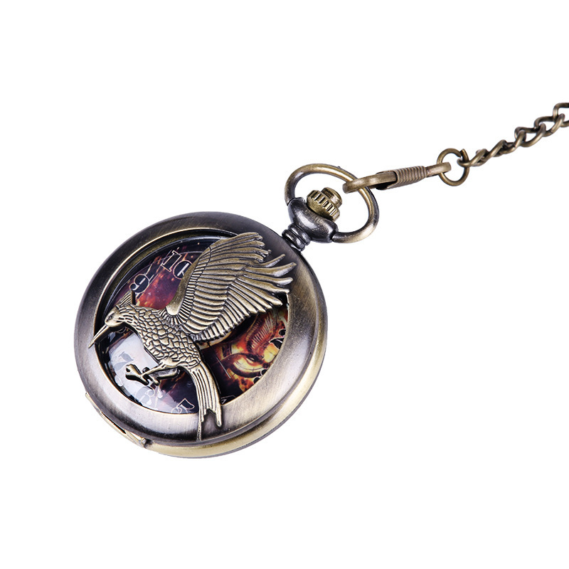 Large Nostalgic Bronze Cutout Hummingbird Pocket Watch Classical Hunger Games Mockingbird Pocket Watch One Piece 9060