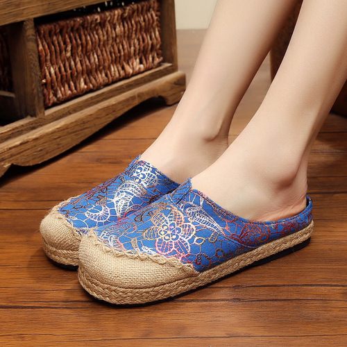 Tai chi kung fu shoes for women Creative Sail Shoes Women's colorful gilded linen slippers straw woven hemp soled fisherman's shoes