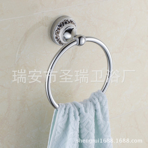 Shengruijia bathroom hardware pendant blue and white porcelain towel ring ceramic towel rack stainless steel towel ring cross-border