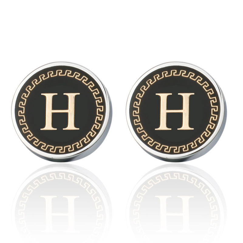 Frame cute high quality French cuff cuffs men's cufflinks letter series Gold round H cufflinks