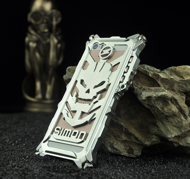 SIMON Mechanical Arm Skull Punk Premium Aluminum Metal Bumper Shockproof Case Cover for Apple iPhone SE/5S/5