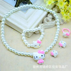 Korean Children's Pearl Necklace Set: KT Necklace, Headwear, Hair Accessories, Bow Designs—Girls' Style, Wholesale from Yiwu
