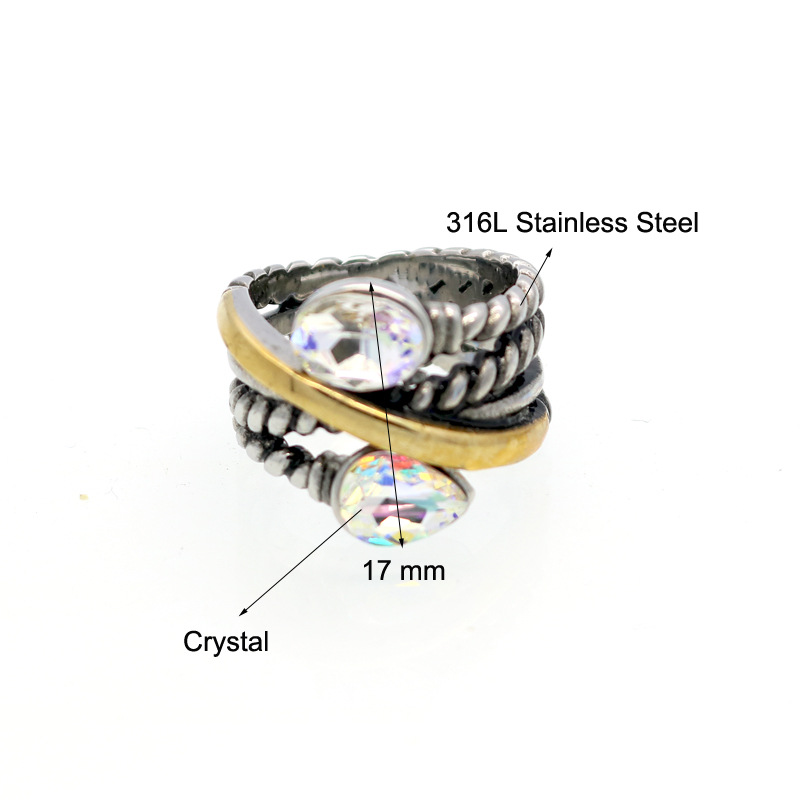 Wholesale Hip-hop Oval Water Droplets Titanium Steel Rhinestones Rings display picture 1