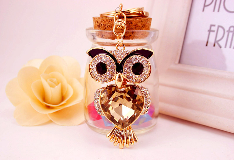 51g Weight Alloy, Metal Material Cartoon Pattern Unisex Gender Coffee, Black Color Korean Creative Cute Diamond Owl Car Keychain 5