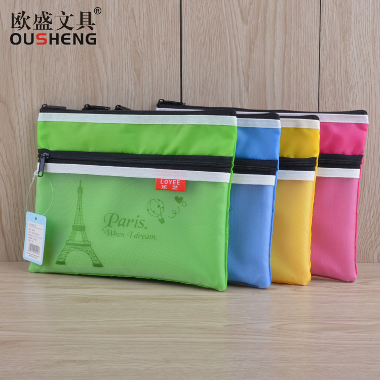 【学生笔袋批发】新款时尚A5巴黎铁塔 双层拉链 文件袋 乐艺L504|ms