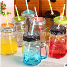 Rooster Cup Mason Cup Beverage Cup Transparent Glass Handle Cup Mason Jar Summer Lemon Cup with Light