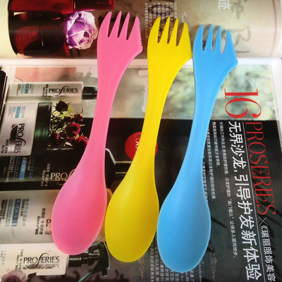 韩国创意 塑料 刀叉勺餐具   户外便携勺子 三合一勺  可印logo|ms