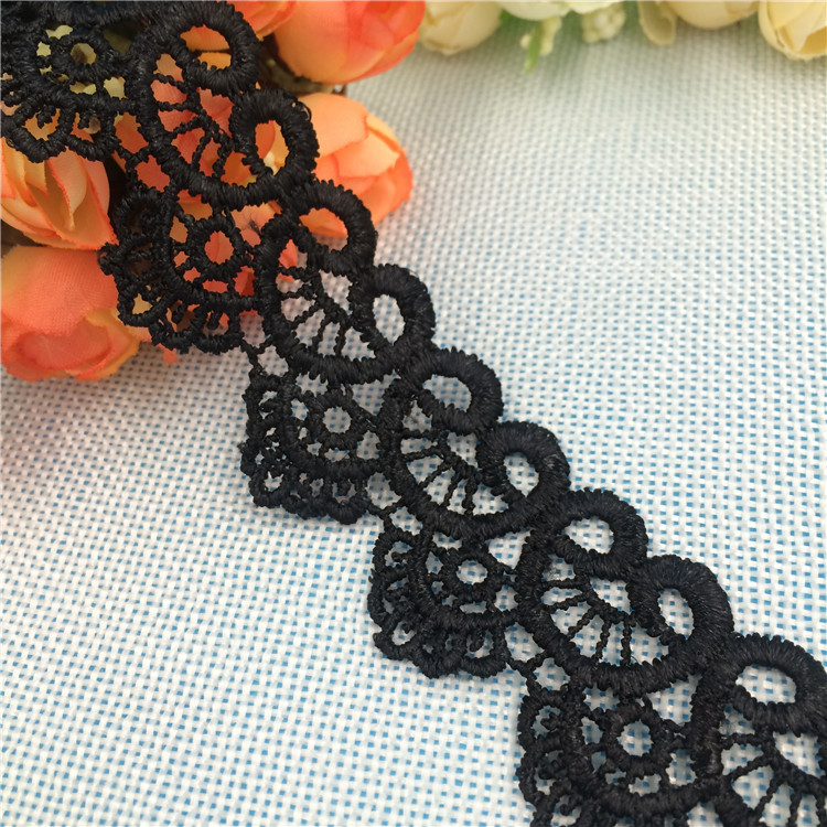 黑白涤纶水溶花边条码家纺家居女装裤子口袋装饰水溶花边现货批发