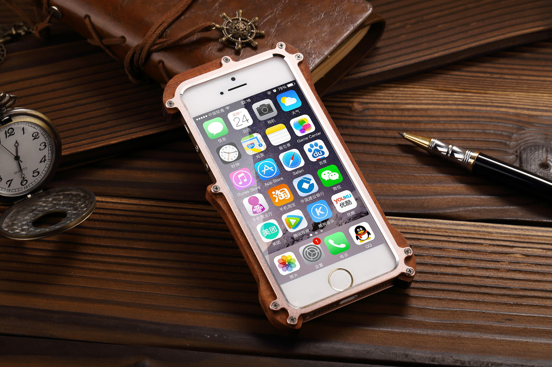 R-Just Light Slim Timber Aluminum Metal Wood Bumper Case Cover for Apple iPhone 5S/5/SE