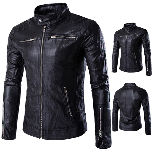 Aowofs high quality leather collar British motorcycle leather punk leather jacket spot