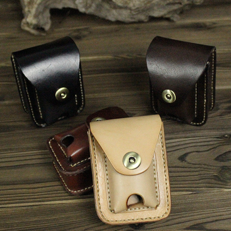 manual Retro man lighter Cigarette case Italy Vegetable tanned leather Wear belts zip lighter Cigarette Cigarette case