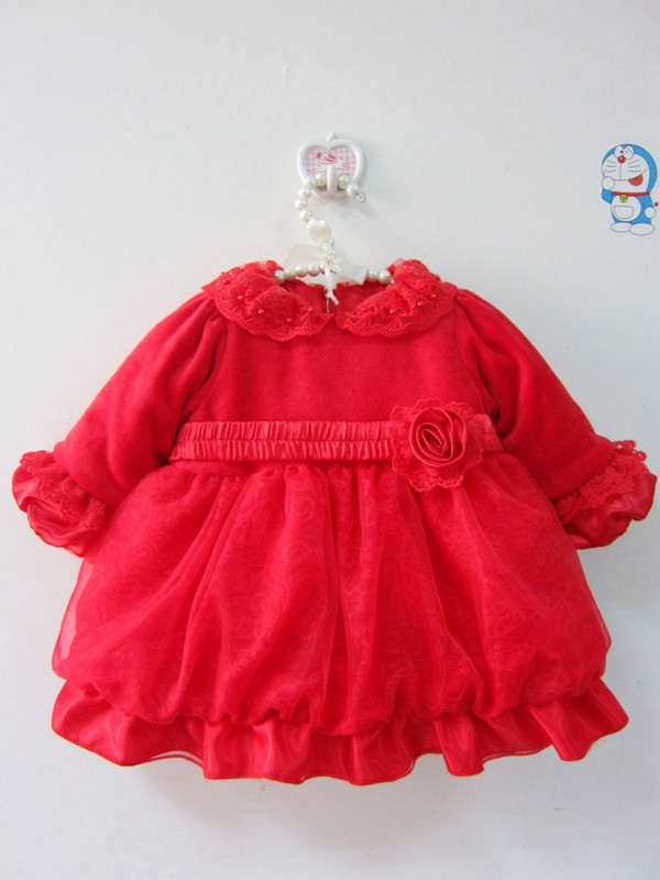 秋冬新款婴儿棉服 百日满月公主蕾丝棉裙 儿童加厚三件套装