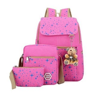 Factory Customized New Korean Style Three-Piece Fashionable Canvas Women's Bag Student Campus Backpack Women's ins Style Travel Bag