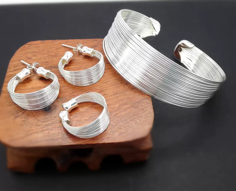 Серебряное модное браслет-цепочка серег набор, ebay, wish