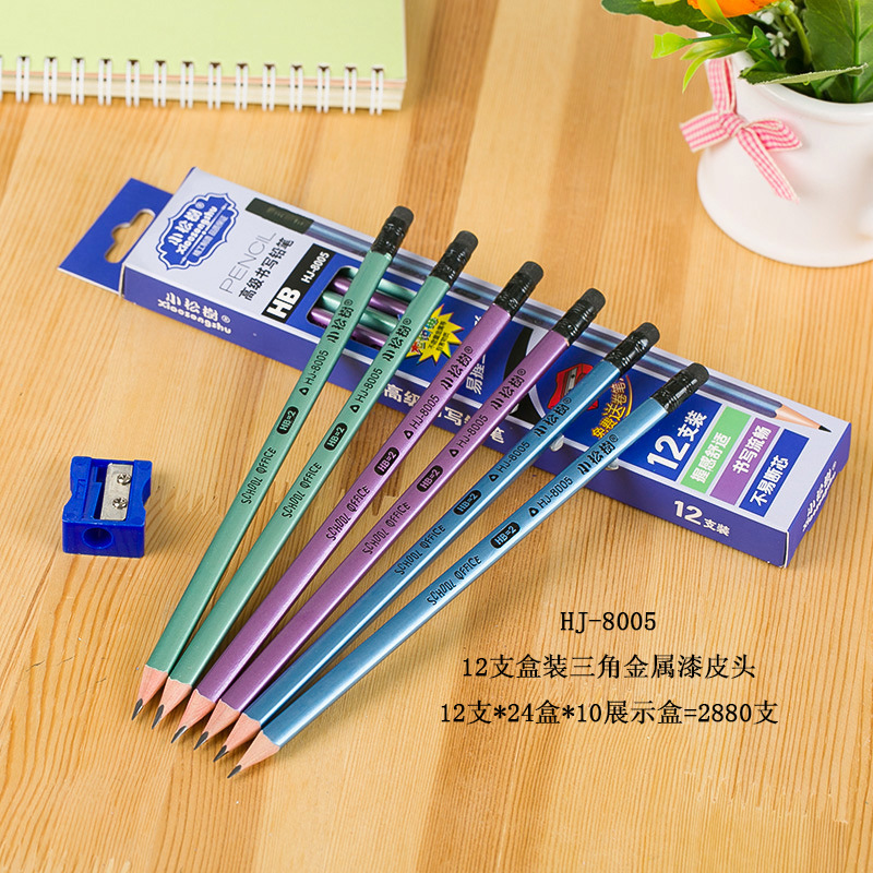 小松树铅笔不断芯小学生办公铅笔12支六角三角橡皮小松树详情图16
