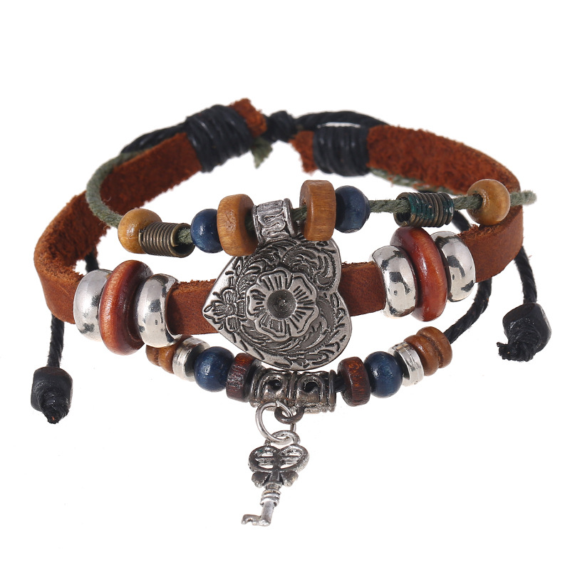 Handmade Jewelry Leather Beaded Bracelet Bracelet Men's Leather Bracelet display picture 4