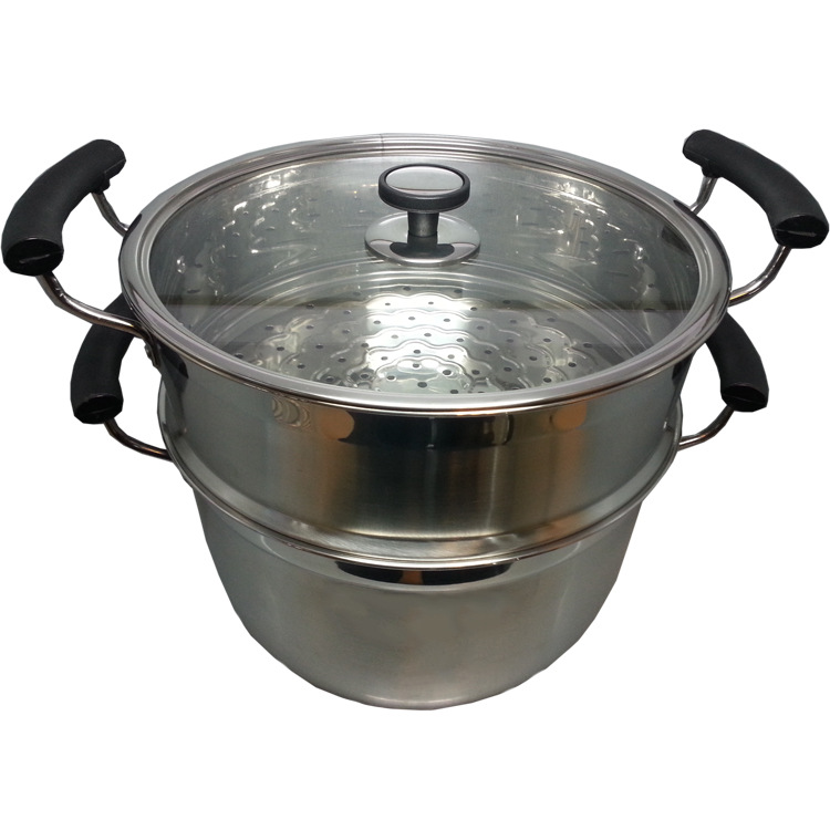 Manufacturer's stainless steel steamer with a double bottom, Korean-style two-layer steamer, steamer cage, household multi-functional export steamer detail image 3
