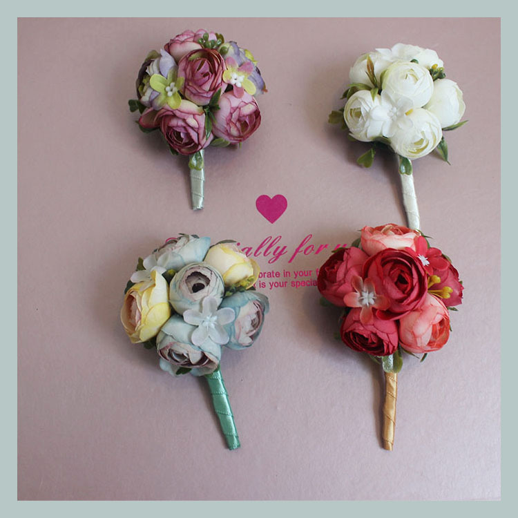 结婚胸花 商务庆典胸花襟花手花韩式西式婚礼婚品茶玫胸花手花|ms