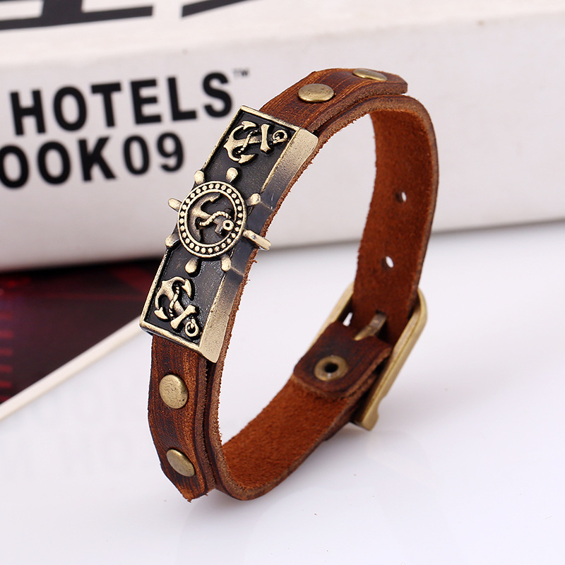Alloy vintage cowhide bracelet bracelet gift distressed effect leather bracelet