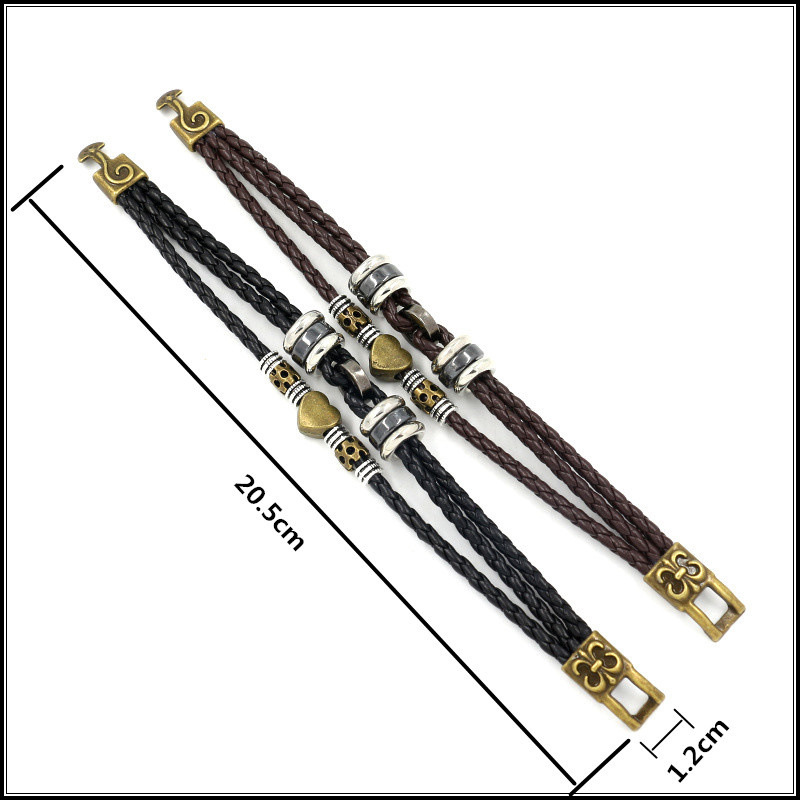 Vintage Fashion Beaded Leather Rope Bracelet Pu Leather Rope Woven Men's Hand Jewelry Wholesale Nihaojewelry display picture 2