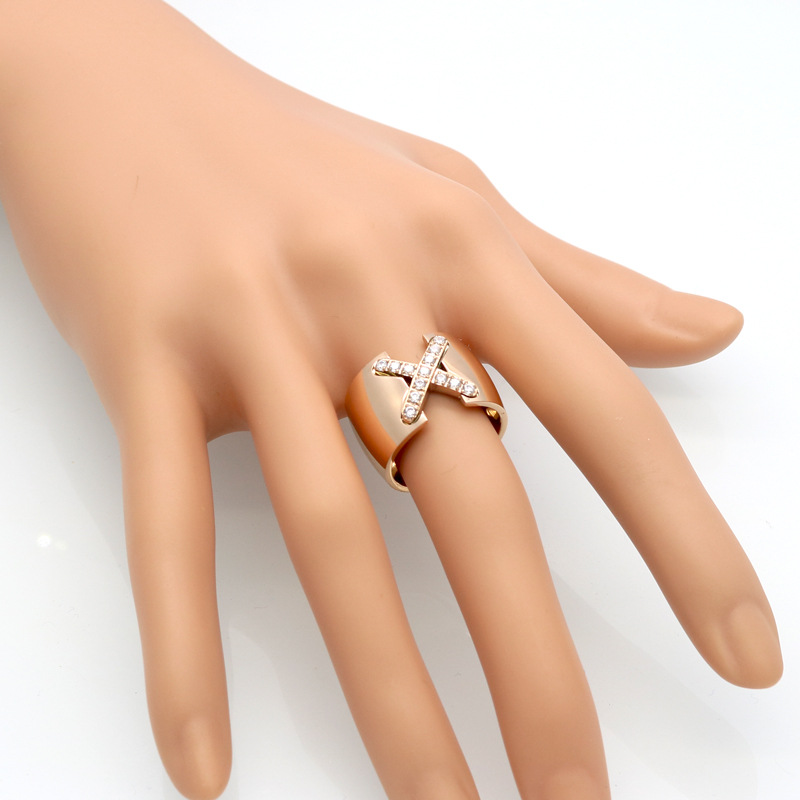 304 Stainless Steel 18K Gold Plated Simple Style Plating Inlay X-Shaped Zircon Rings display picture 5