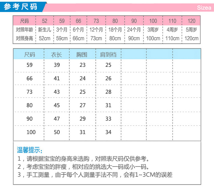 爬服尺碼表