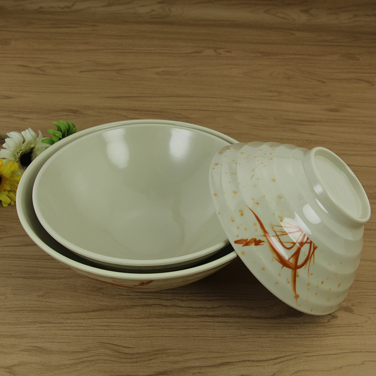 厂家直销密胺餐具秋草日式和风螺纹8寸面碗快餐食堂仿瓷塑料抗摔