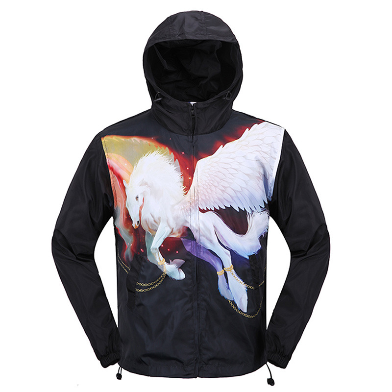 ebay AliExpress Autumn and winter Foreign trade 3D printing white Pegasus zipper man Hooded Windbreaker coat Pizex