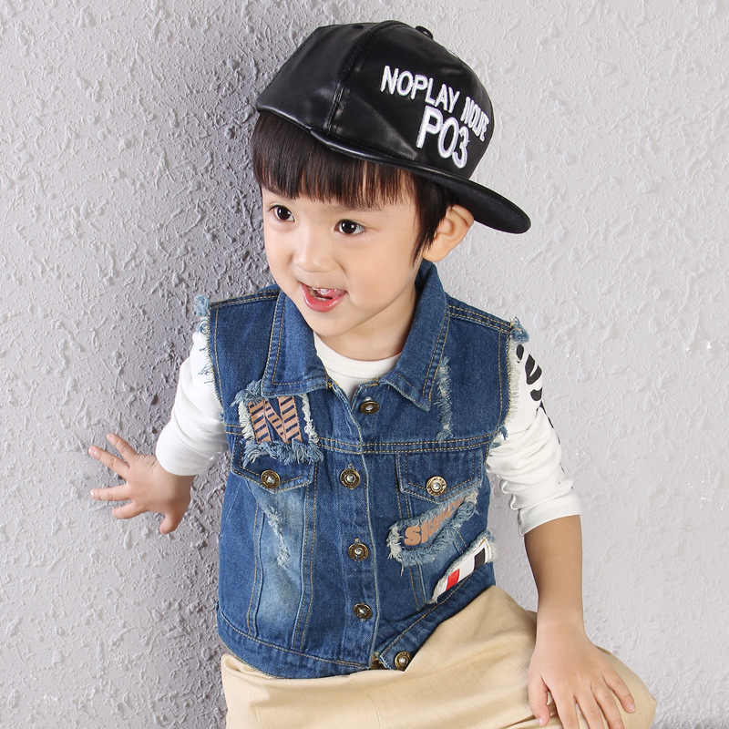 女童韩版荷叶边牛仔马甲2018春秋新款中小童坎肩厂家直批童装批发|ms
