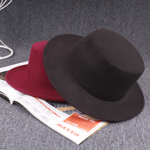 Korean fashionable British Hepburn choked pepper wavy big brim woolen woolen retro fashion hat for women