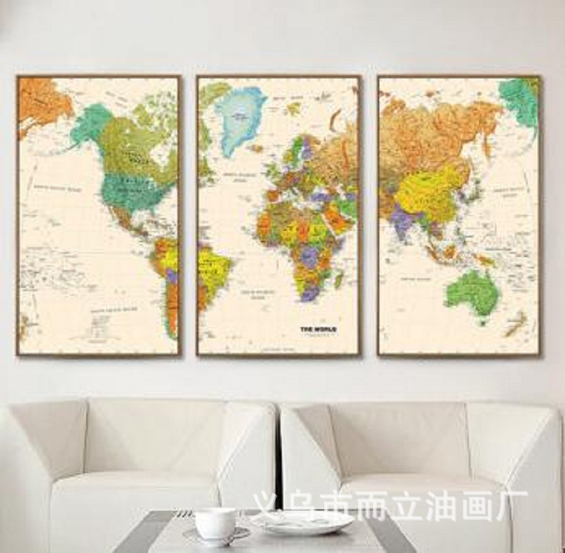 中式风格油画,厂家直销纯手工绘制书房世界地