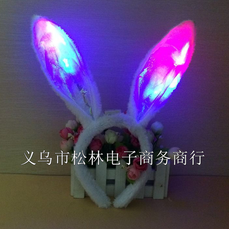 荧光兔耳朵带灯白
