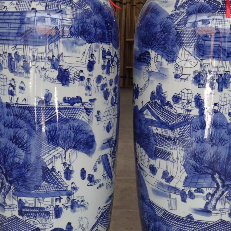 Керамическая ваза из Jingdezhen ручной росписи карта Qingming Shanghe керамический полевой цветочный сосуд для улицы открытие подарочная декоративная вещь