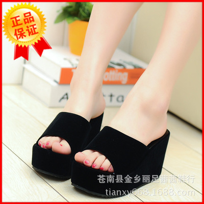 new pattern With slope Sandals summer Fish mouth High-heeled Muffin The thickness of the bottom Korean Edition Versatile student Increase Sandals 6613