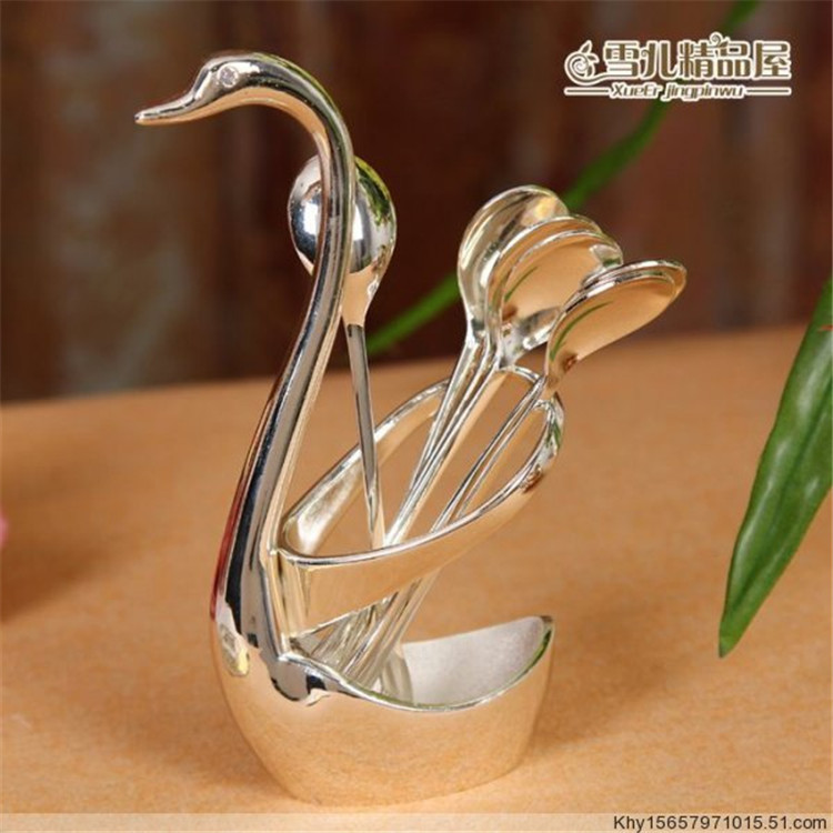 Special Offer Silver With drill Fruit fork lovely swan Seven set One swan Stainless steel Fork