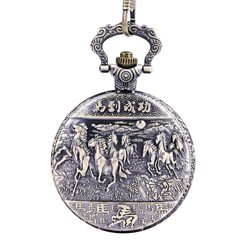 Bronze multi-horse galloping horse to success large pocket watch eight horse relief pattern pocket watch a generation of hair