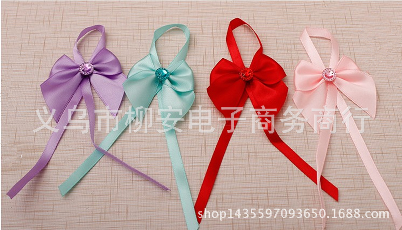 厂家供应点钻缎带蝴蝶结 喜糖盒配饰 DIY手工花缎带小花 酒瓶挂件