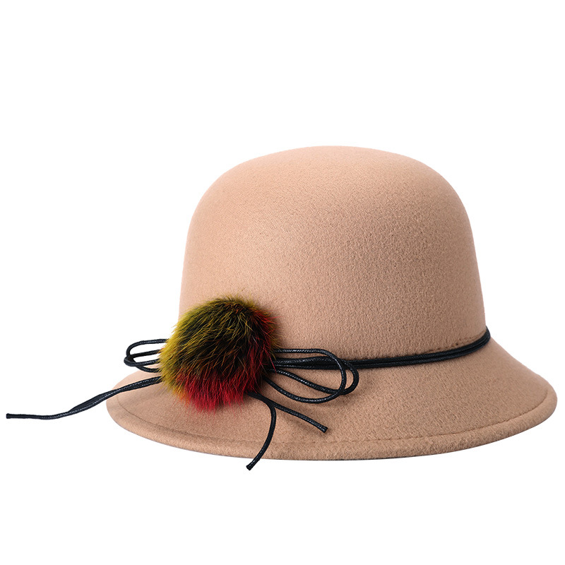 2020 nueva moda de primavera cálido sombrero de copa de calle a prueba de frío sombrero de lavabo de lana flor sombrero de mujer