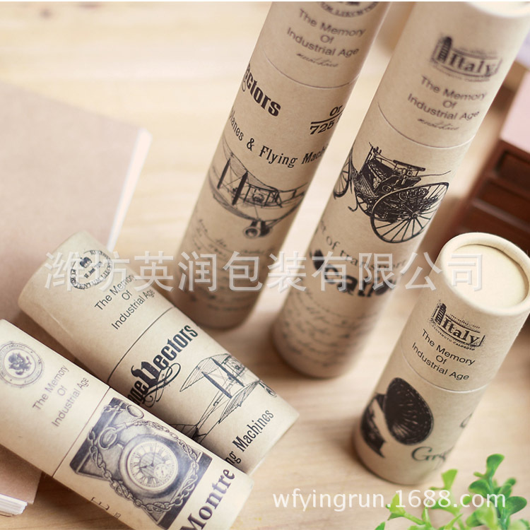 厂家批发牛皮纸化妆罐 全纸螺旋式彩印罐圆形纸罐包装彩色画笔桶