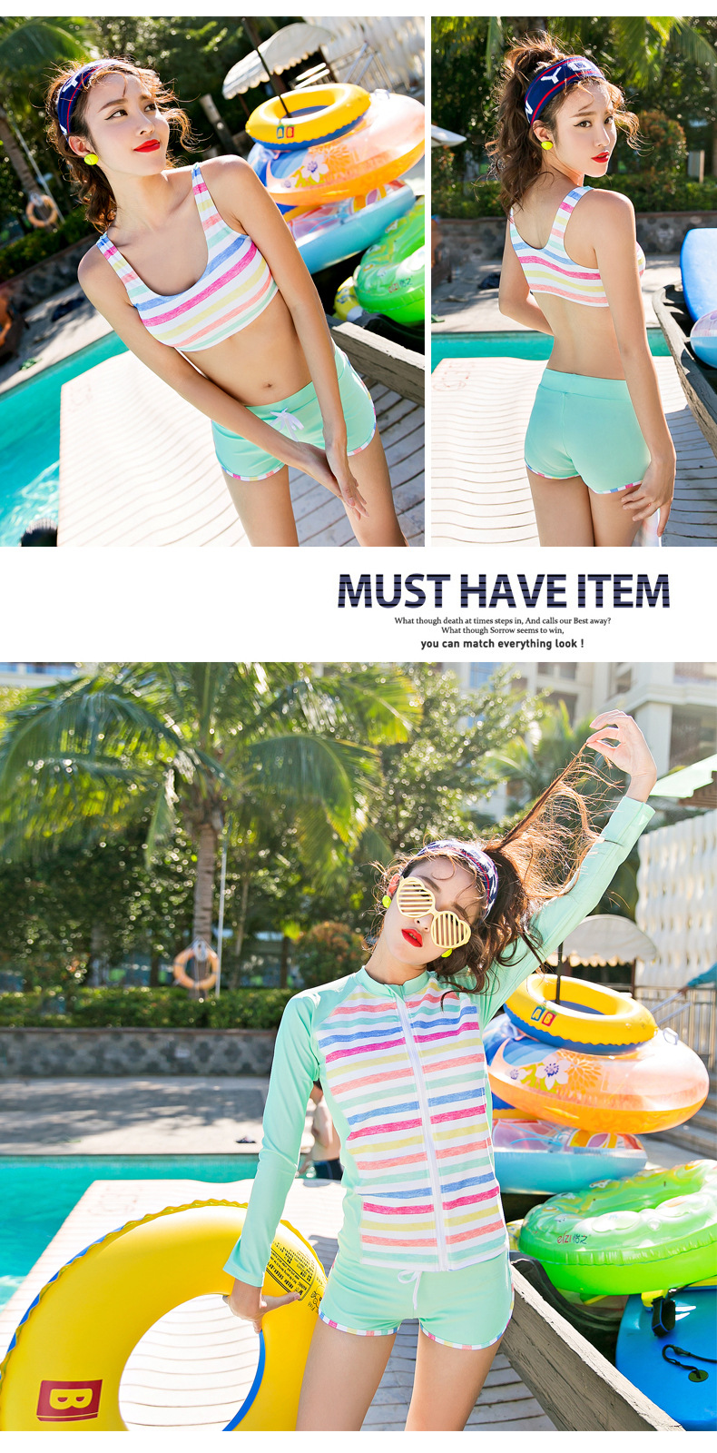 Thương hiệu áo tắm nữ bảo thủ ba mảnh chia tay boxer cỡ lớn mỏng chống nắng áo dài tay áo tắm mỏng bên bờ biển - Bộ đồ bơi hai mảnh 	đồ bơi 2 mảnh short