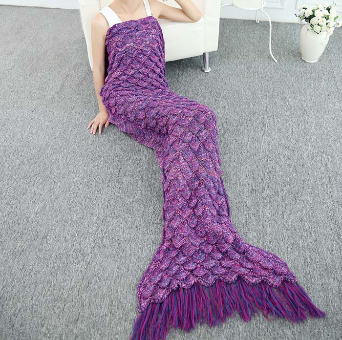 新款美人鱼毯子 针织带流苏鱼尾巴毛毯 沙发毯 空调毯 礼品毯
