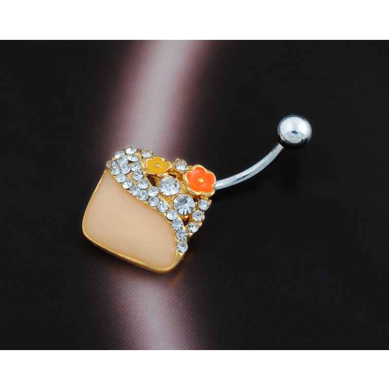 Piercing Jewelry Korean Flower Dripping Oil Diamond Square Belly Button Ring display picture 3