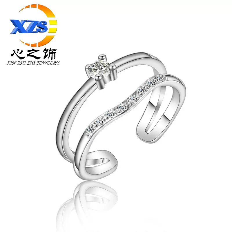 韩版双层戒指女款食指开活口玫瑰金指环尾戒手饰品戒指