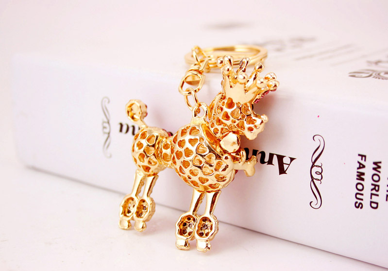 50g Weight Alloy, Metal Material Animal Pattern Unisex Gender Pink, Red, Blue, Gold Color Cute Crown Poodle Dog Key Chain 16