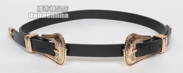 Fashion Double Head Carved Silver Buckle Thin Belt Wholesale display picture 4
