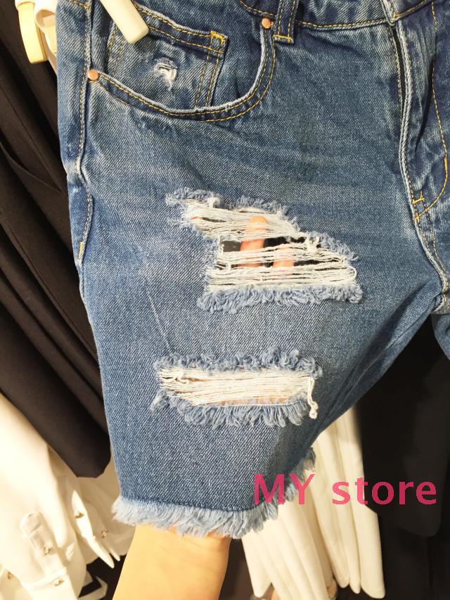 MIXX*韓國牛仔短褲*下擺毛邊~做舊破洞處理!5