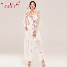 YIGELILA2018秋季新款 一字领立体花定制网纱透视礼服连衣裙62287